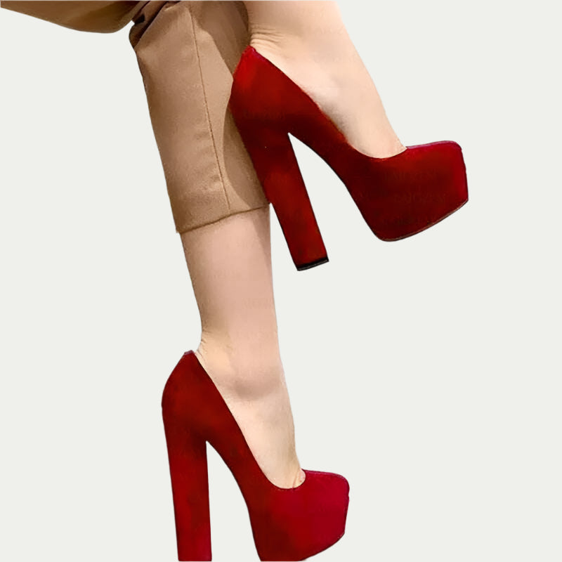 BERZIMER Women Platform Pumps Faux Suede Slip On Chunky High Heels Sandals Handmade Ladies Shoes Woman Big Size 41 45 47 50 52 - KIMLUD