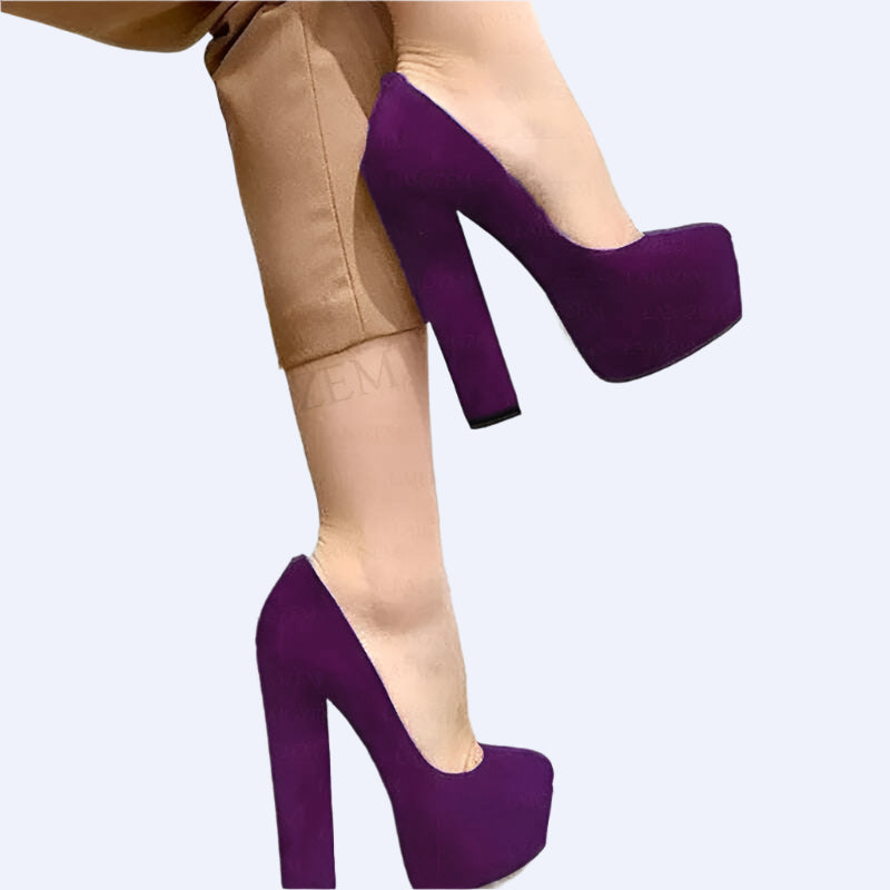BERZIMER Women Platform Pumps Faux Suede Slip On Chunky High Heels Sandals Handmade Ladies Shoes Woman Big Size 41 45 47 50 52 - KIMLUD
