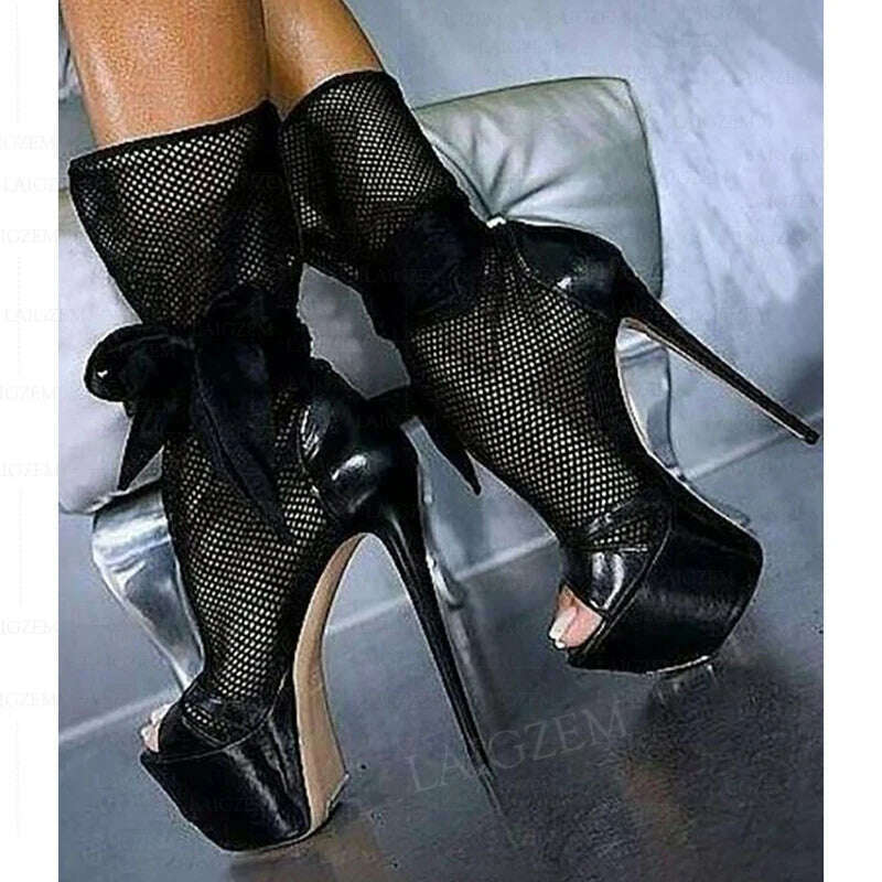 KIMLUD, BERZIMER Women Platform Pumps Open Toe Thin High Heels Sandals Party Patchwork Handmade SummeShoes Woman Big Size 41 45 47 50 52, LF1391 Black / 5, KIMLUD Women's Clothes