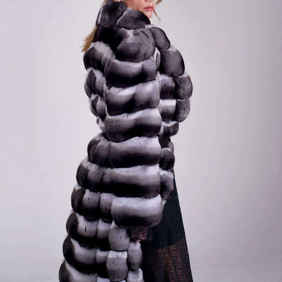 KIMLUD, Best Selling Women's Jacket Chinchilla Real Coat Women's Long Winter Fur Real Rex Rabbit Fur Coat High Quality, KIMLUD Womens Clothes
