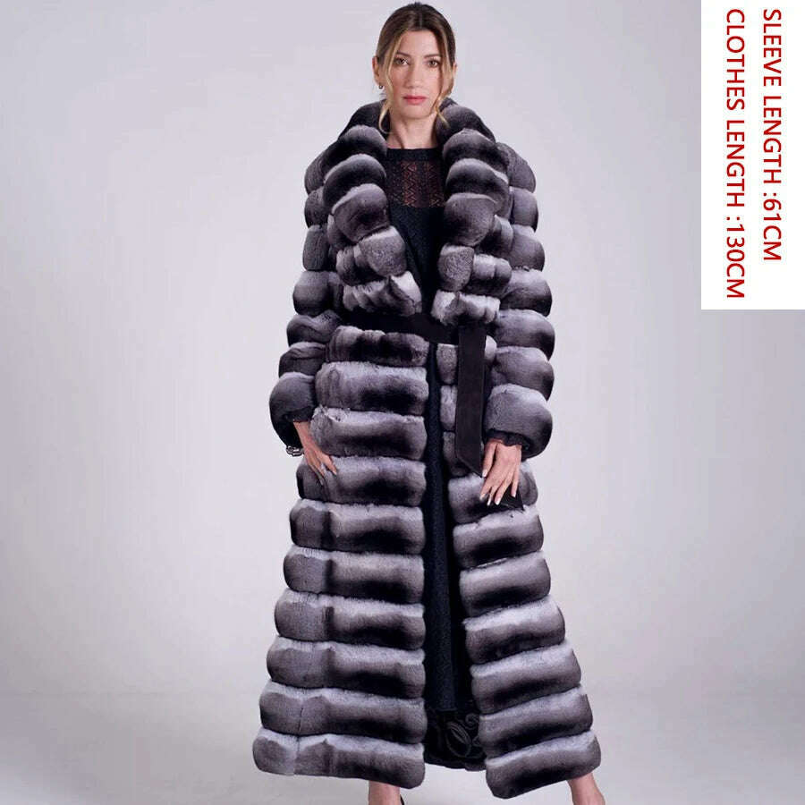 KIMLUD, Best Selling Women's Jacket Chinchilla Real Coat Women's Long Winter Fur Real Rex Rabbit Fur Coat High Quality, 1 / XS-BUST-90CM, KIMLUD Women's Clothes