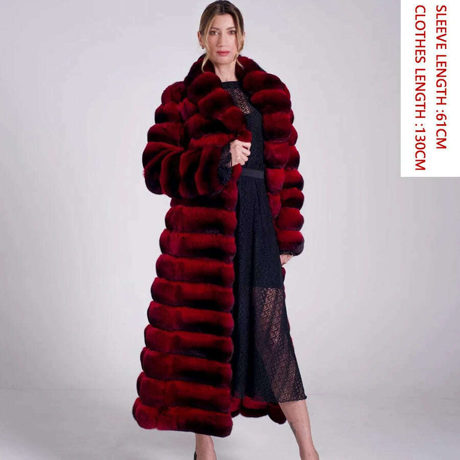 KIMLUD, Best Selling Women's Jacket Chinchilla Real Coat Women's Long Winter Fur Real Rex Rabbit Fur Coat High Quality, KIMLUD Womens Clothes