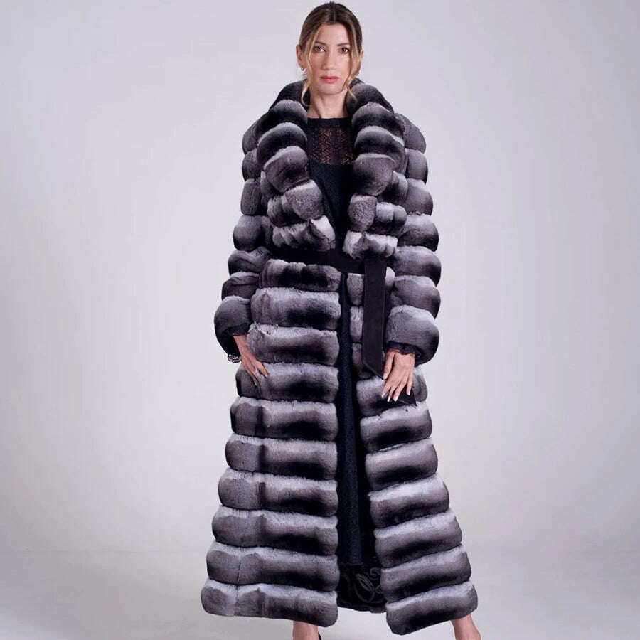 KIMLUD, Best Selling Women's Jacket Chinchilla Real Coat Women's Long Winter Fur Real Rex Rabbit Fur Coat High Quality, 1 / XS-BUST-90CM, KIMLUD Womens Clothes