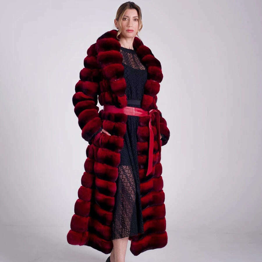 KIMLUD, Best Selling Women's Jacket Chinchilla Real Coat Women's Long Winter Fur Real Rex Rabbit Fur Coat High Quality, 2 / XS-BUST-90CM, KIMLUD Womens Clothes