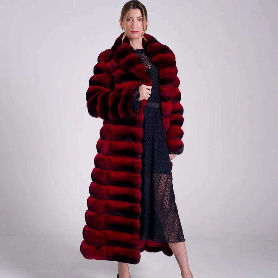 KIMLUD, Best Selling Women's Jacket Chinchilla Real Coat Women's Long Winter Fur Real Rex Rabbit Fur Coat High Quality, KIMLUD Women's Clothes