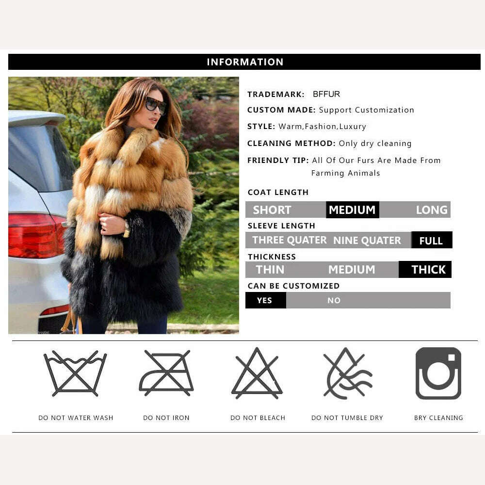 KIMLUD, BFFUR 2022 Fashion Real Fox Fur Coats For Women High Qulaity Whole Skin Natural Genuine Fox Fur Coat Stand Collar Woman Overcoat, KIMLUD Womens Clothes