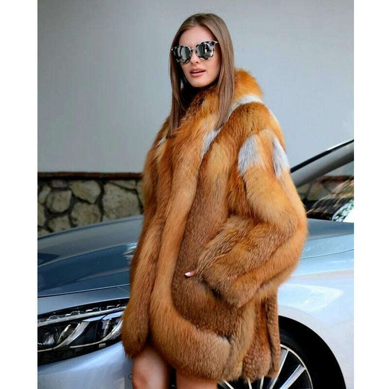 KIMLUD, BFFUR Luxury Fox Fur Coats Women Winter Outwear High Quality Genuine Fox Fur Jackets 90cm Long Whole Skin Fur Coat Natural Woman, KIMLUD Womens Clothes