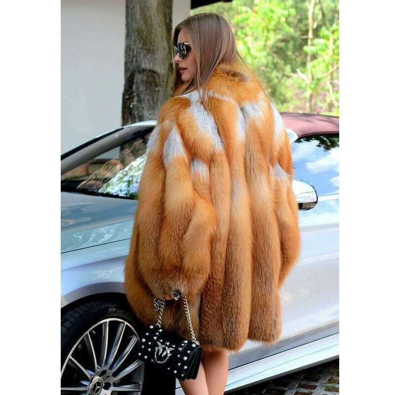 KIMLUD, BFFUR Luxury Fox Fur Coats Women Winter Outwear High Quality Genuine Fox Fur Jackets 90cm Long Whole Skin Fur Coat Natural Woman, KIMLUD Womens Clothes