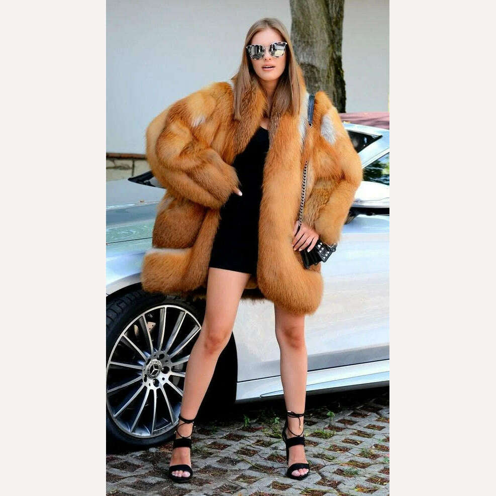 KIMLUD, BFFUR Luxury Fox Fur Coats Women Winter Outwear High Quality Genuine Fox Fur Jackets 90cm Long Whole Skin Fur Coat Natural Woman, KIMLUD Womens Clothes