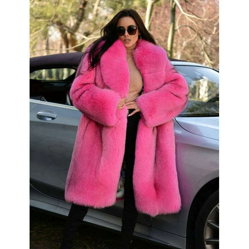 KIMLUD, BFFUR Natural Real Fur Coats Women 2022 Winter Fashion Full Pelt Genuine Fox Fur Jackets With Big Lapel Collar Warm Overcoats, as picture / S fur bust 88cm, KIMLUD Womens Clothes