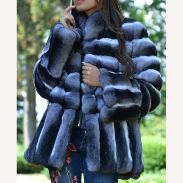 KIMLUD, BFFUR Real Fur Coat Rex Rabbit Whole Skin Real Fur Coats For Women Winter Sale Fashion Warm streetwear With Fur Hood Chinchilla, natural color 1 / S bust 88cm, KIMLUD Women's Clothes