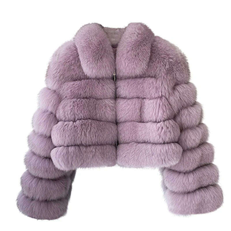 KIMLUD, BFFUR Short Real Fox Fur Coats Women 2022 Winter Fashion Natural Whole Skin Genuine Fox Fur Jackets With Fur Collar Overcoats, Light Purple / S bust 88cm, KIMLUD Women's Clothes