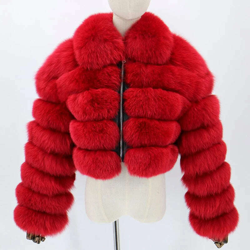 KIMLUD, BFFUR Short Real Fox Fur Coats Women 2022 Winter Fashion Natural Whole Skin Genuine Fox Fur Jackets With Fur Collar Overcoats, Red / S bust 88cm, KIMLUD Women's Clothes