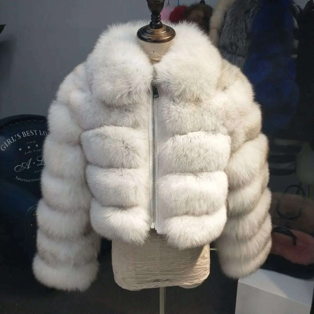KIMLUD, BFFUR Short Real Fox Fur Coats Women 2022 Winter Fashion Natural Whole Skin Genuine Fox Fur Jackets With Fur Collar Overcoats, Natural White / S bust 88cm, KIMLUD Women's Clothes