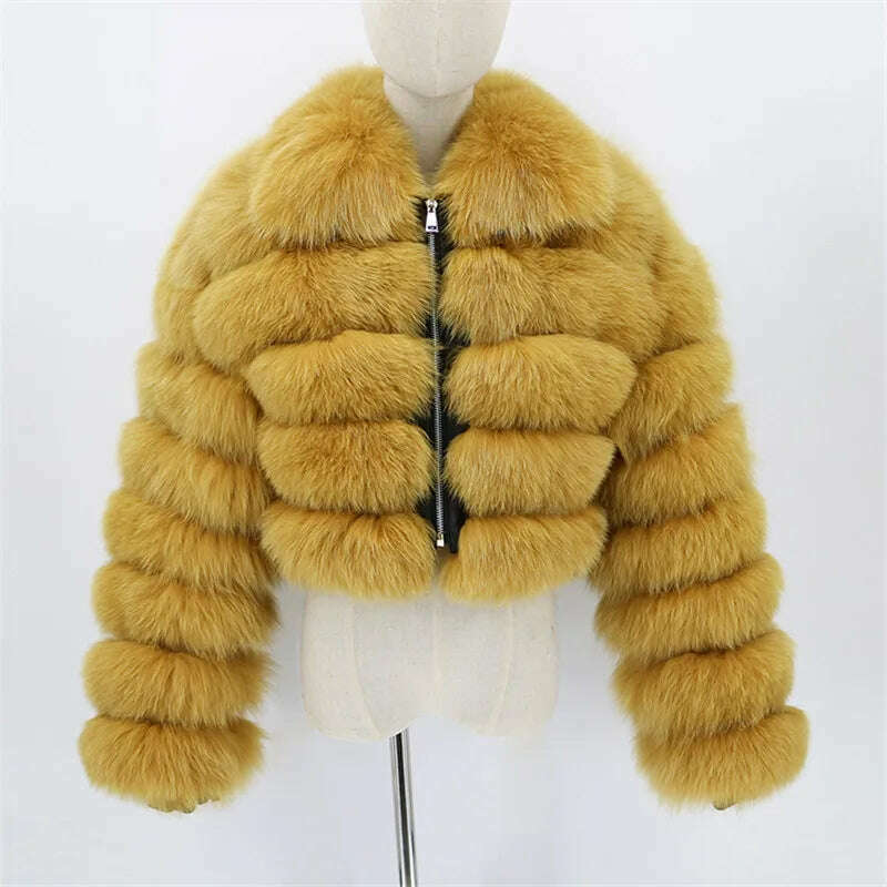KIMLUD, BFFUR Short Real Fox Fur Coats Women 2022 Winter Fashion Natural Whole Skin Genuine Fox Fur Jackets With Fur Collar Overcoats, KIMLUD Womens Clothes