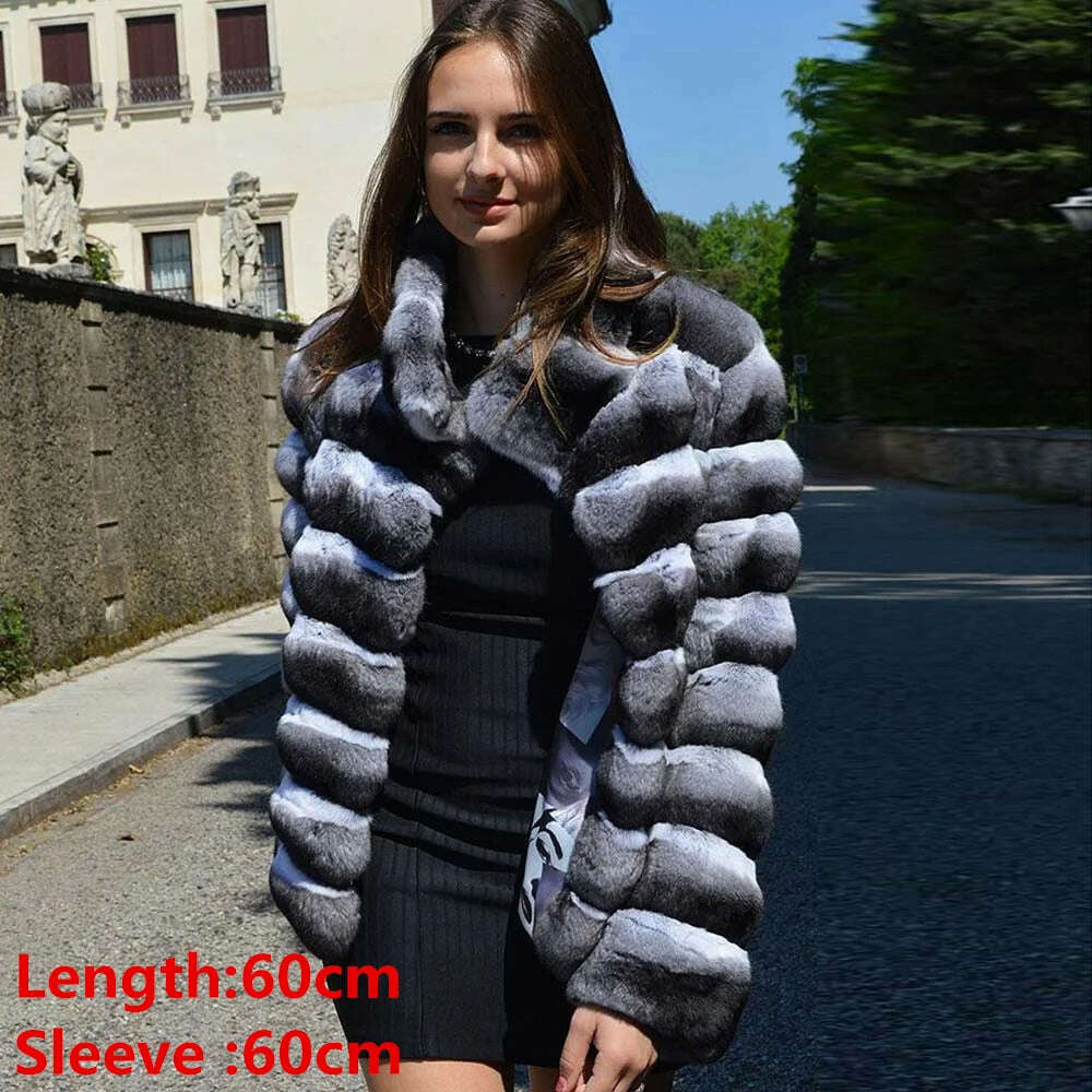 KIMLUD, BFFUR Winter Short Rex Rabbit Fur Jackets With Collar Natural Full Pelt Rabbit Fur Coats For Women Chinchilla Color Overcoats, 259 / S fur bust 88cm, KIMLUD Women's Clothes