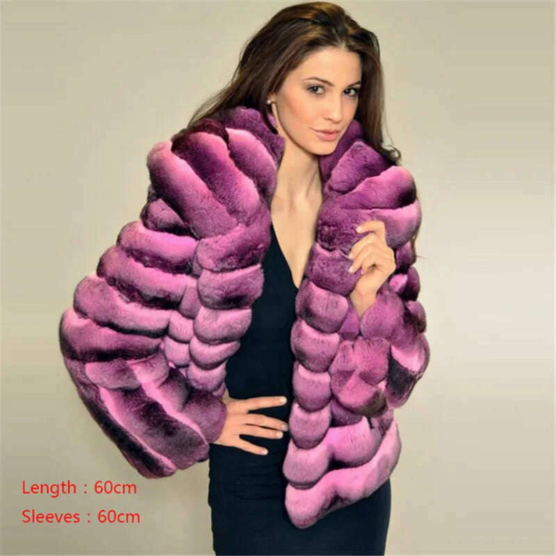 KIMLUD, BFFUR Winter Short Rex Rabbit Fur Jackets With Collar Natural Full Pelt Rabbit Fur Coats For Women Chinchilla Color Overcoats, 399 / S fur bust 88cm, KIMLUD Womens Clothes
