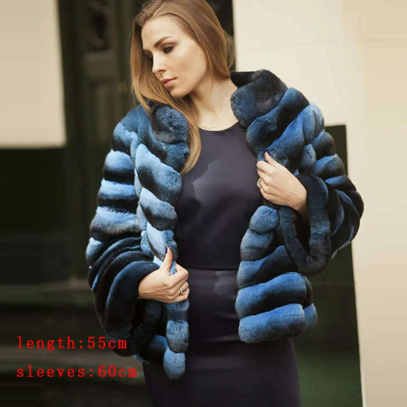 KIMLUD, BFFUR Winter Short Rex Rabbit Fur Jackets With Collar Natural Full Pelt Rabbit Fur Coats For Women Chinchilla Color Overcoats, 299 / S fur bust 88cm, KIMLUD Women's Clothes