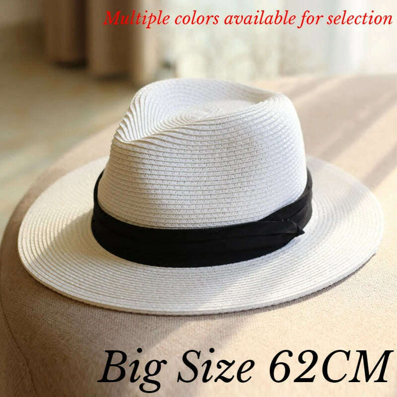 KIMLUD, Big Head 62CM Panaman Straw Hat with Foldable Straw Woven Hat Plus Size Men Jazz Top Hat Sun Protection Sun Shading Hat, KIMLUD Womens Clothes