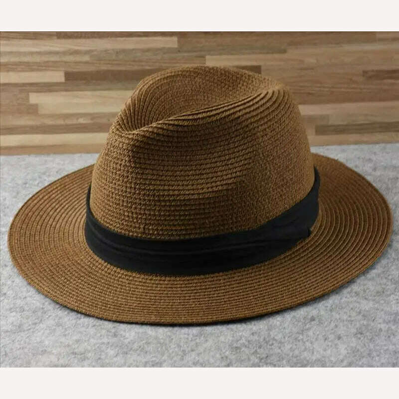 KIMLUD, Big Head 62CM Panaman Straw Hat with Foldable Straw Woven Hat Plus Size Men Jazz Top Hat Sun Protection Sun Shading Hat, coffee / 58-60cm, KIMLUD Womens Clothes