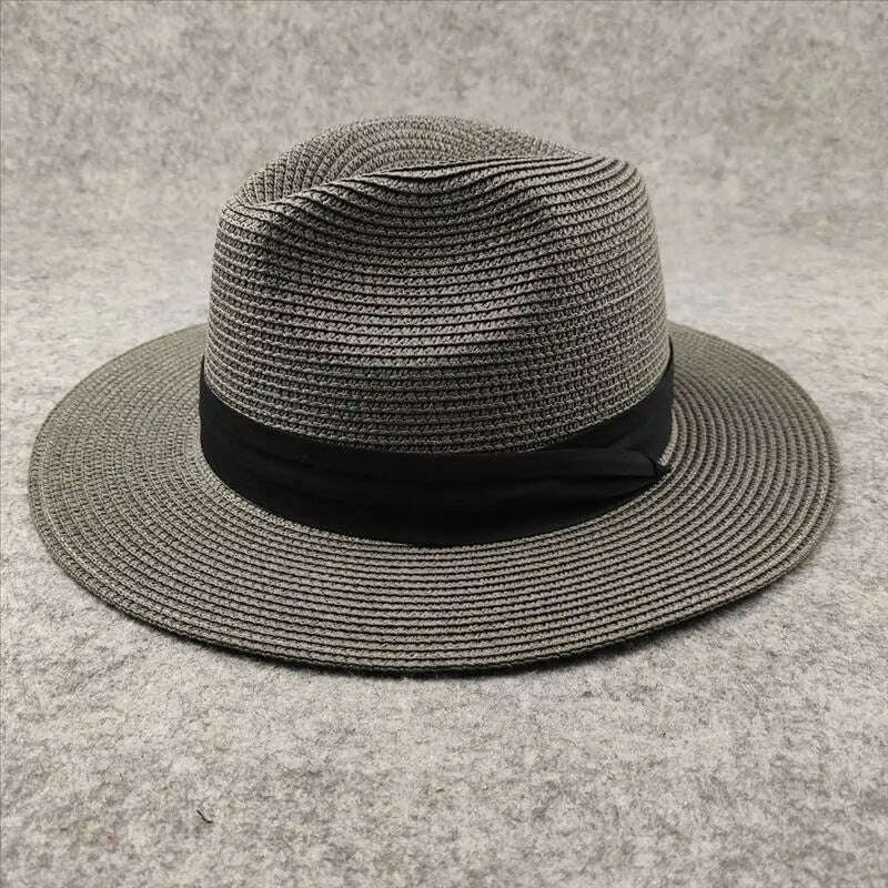 KIMLUD, Big Head 62CM Panaman Straw Hat with Foldable Straw Woven Hat Plus Size Men Jazz Top Hat Sun Protection Sun Shading Hat, GRAY / 58-60cm, KIMLUD Womens Clothes