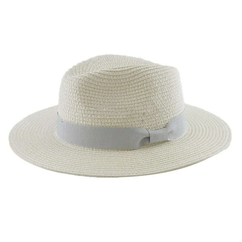 KIMLUD, Big Head Panaman Straw Hat with Foldable Straw Woven Hat Plus Size 60-64cm Men Jazz Top Hat Sun Protection Sun Shading Hat, White B / 55-57cm, KIMLUD Womens Clothes