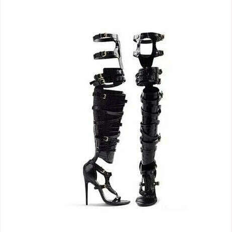 Big Size 10 Cheap Price Hottest Gold Silver Patent Leather Gladiator Sandals Boots For Women Cut-out Knee High Sandals Boots - KIMLUD