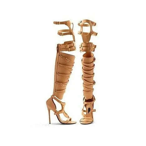 Big Size 10 Cheap Price Hottest Gold Silver Patent Leather Gladiator Sandals Boots For Women Cut-out Knee High Sandals Boots - KIMLUD