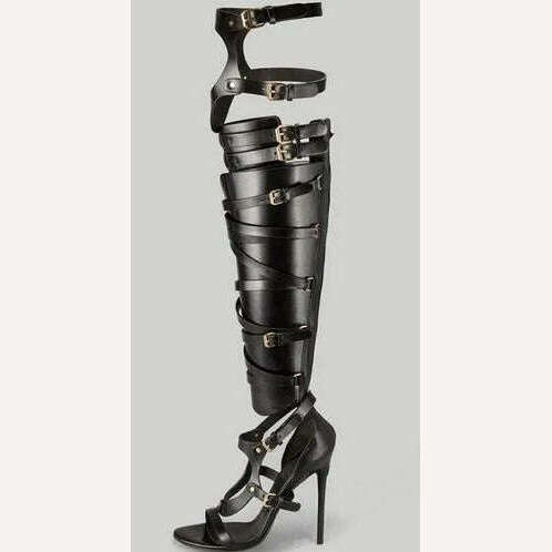 Big Size 10 Cheap Price Hottest Gold Silver Patent Leather Gladiator Sandals Boots For Women Cut-out Knee High Sandals Boots - KIMLUD