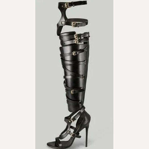Big Size 10 Cheap Price Hottest Gold Silver Patent Leather Gladiator Sandals Boots For Women Cut-out Knee High Sandals Boots - KIMLUD