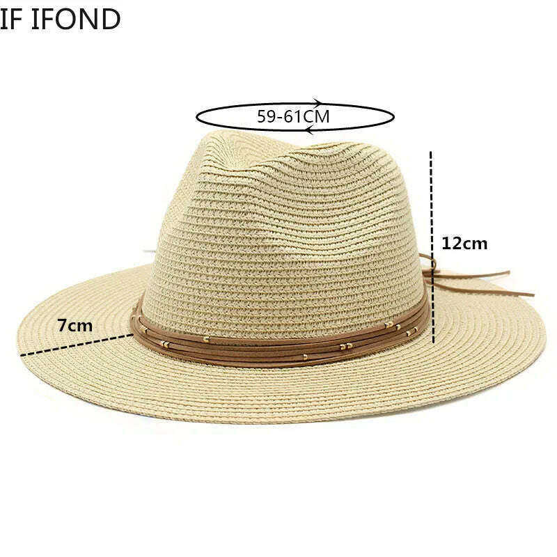 KIMLUD, Big Size 60CM New Straw Hat 7cm Brim Summer Cooling Beach Sun Hat Outdoor Party Panama Jazz Hat Sombreros De Mujer, KIMLUD Womens Clothes