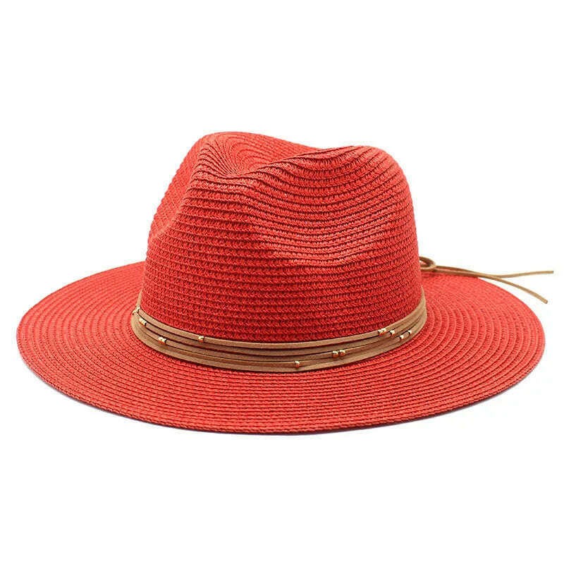 KIMLUD, Big Size 60CM New Straw Hat 7cm Brim Summer Cooling Beach Sun Hat Outdoor Party Panama Jazz Hat Sombreros De Mujer, Red / 59-61cm, KIMLUD Womens Clothes