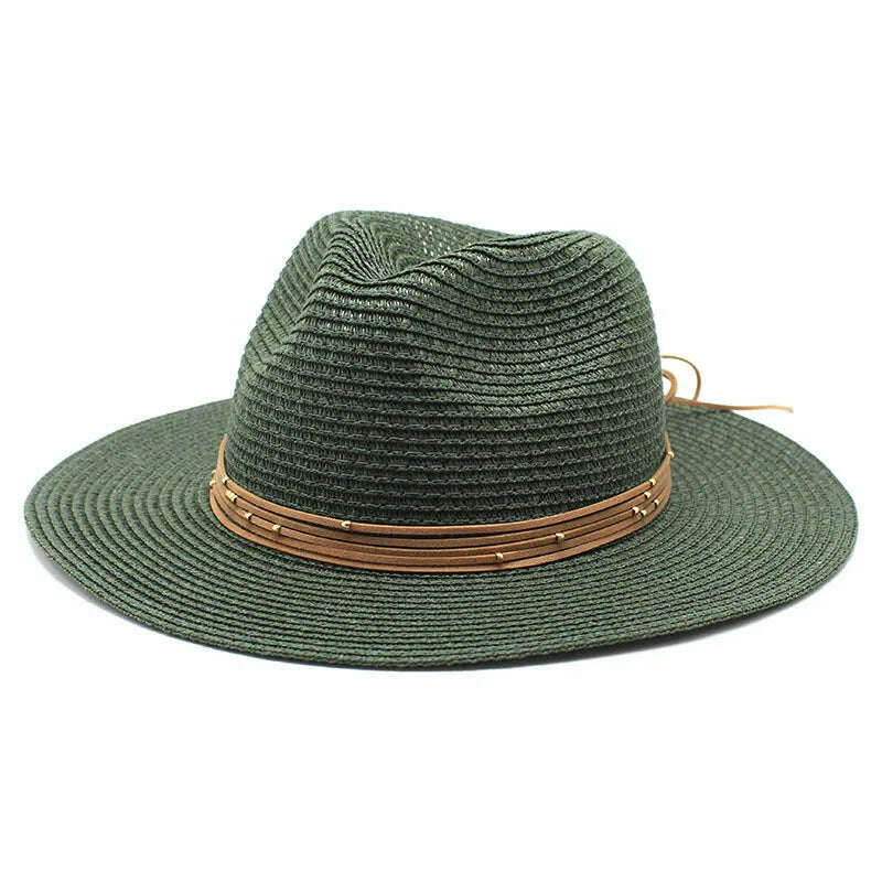 KIMLUD, Big Size 60CM New Straw Hat 7cm Brim Summer Cooling Beach Sun Hat Outdoor Party Panama Jazz Hat Sombreros De Mujer, dark green / 59-61cm, KIMLUD Womens Clothes
