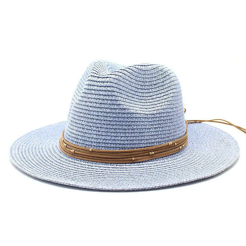 KIMLUD, Big Size 60CM New Straw Hat 7cm Brim Summer Cooling Beach Sun Hat Outdoor Party Panama Jazz Hat Sombreros De Mujer, Sky blue / 59-61cm, KIMLUD Womens Clothes
