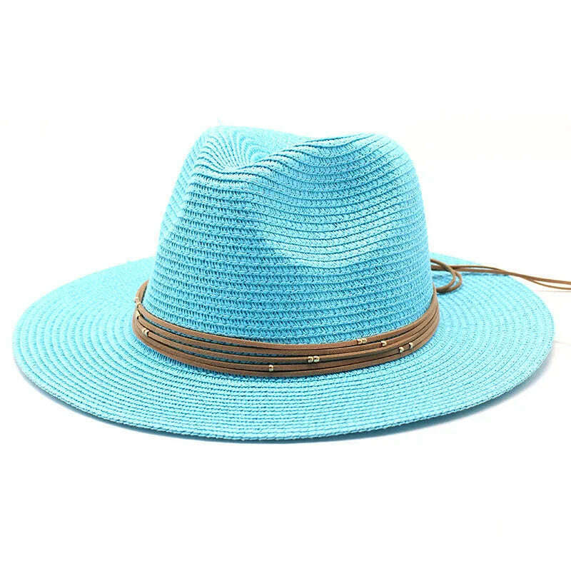KIMLUD, Big Size 60CM New Straw Hat 7cm Brim Summer Cooling Beach Sun Hat Outdoor Party Panama Jazz Hat Sombreros De Mujer, Lake blue / 59-61cm, KIMLUD Womens Clothes