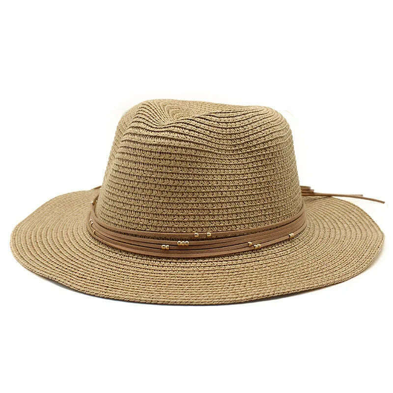KIMLUD, Big Size 60CM New Straw Hat 7cm Brim Summer Cooling Beach Sun Hat Outdoor Party Panama Jazz Hat Sombreros De Mujer, Khaki / 59-61cm, KIMLUD Womens Clothes