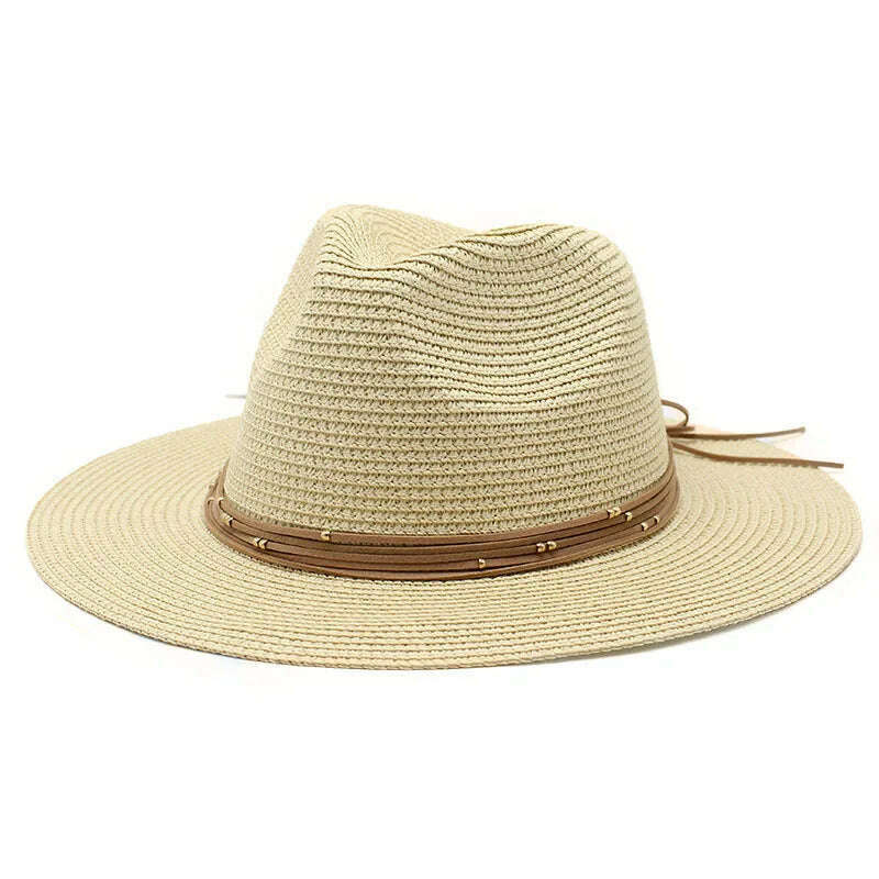 KIMLUD, Big Size 60CM New Straw Hat 7cm Brim Summer Cooling Beach Sun Hat Outdoor Party Panama Jazz Hat Sombreros De Mujer, beige / 59-61cm, KIMLUD Womens Clothes