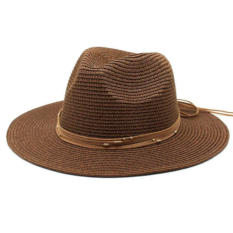 KIMLUD, Big Size 60CM New Straw Hat 7cm Brim Summer Cooling Beach Sun Hat Outdoor Party Panama Jazz Hat Sombreros De Mujer, brown / 59-61cm, KIMLUD Womens Clothes