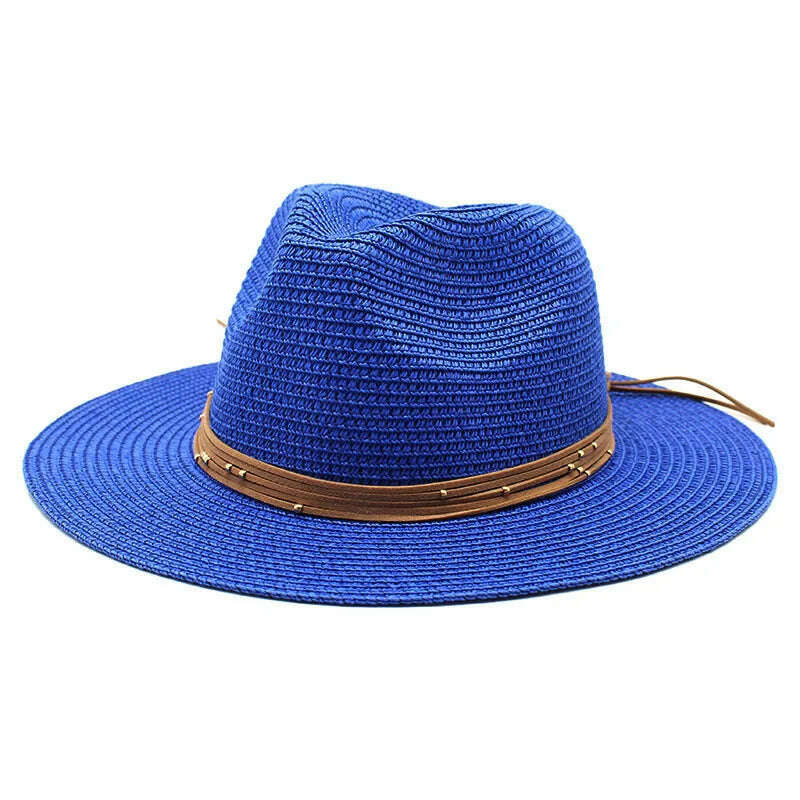KIMLUD, Big Size 60CM New Straw Hat 7cm Brim Summer Cooling Beach Sun Hat Outdoor Party Panama Jazz Hat Sombreros De Mujer, precious blue / 59-61cm, KIMLUD Womens Clothes