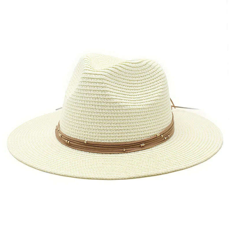 KIMLUD, Big Size 60CM New Straw Hat 7cm Brim Summer Cooling Beach Sun Hat Outdoor Party Panama Jazz Hat Sombreros De Mujer, milk white / 59-61cm, KIMLUD Womens Clothes