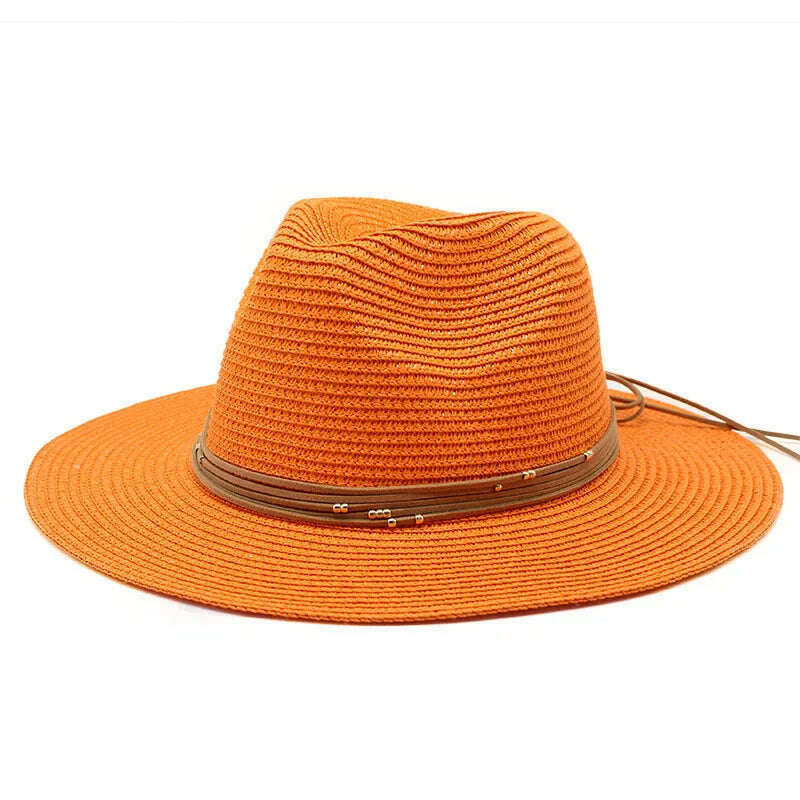 KIMLUD, Big Size 60CM New Straw Hat 7cm Brim Summer Cooling Beach Sun Hat Outdoor Party Panama Jazz Hat Sombreros De Mujer, Orange / 59-61cm, KIMLUD Womens Clothes