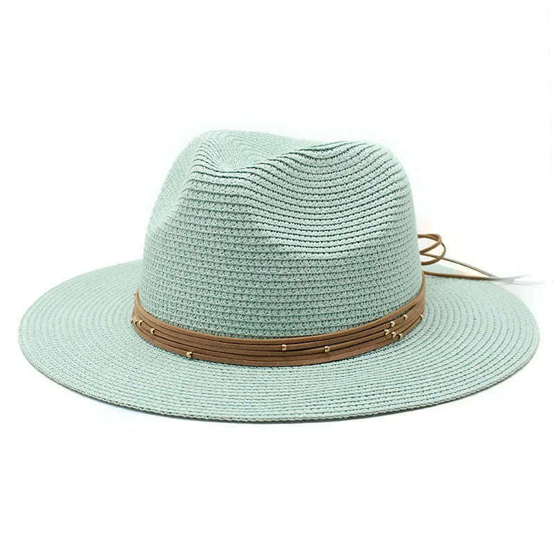 KIMLUD, Big Size 60CM New Straw Hat 7cm Brim Summer Cooling Beach Sun Hat Outdoor Party Panama Jazz Hat Sombreros De Mujer, Mint green / 59-61cm, KIMLUD Womens Clothes