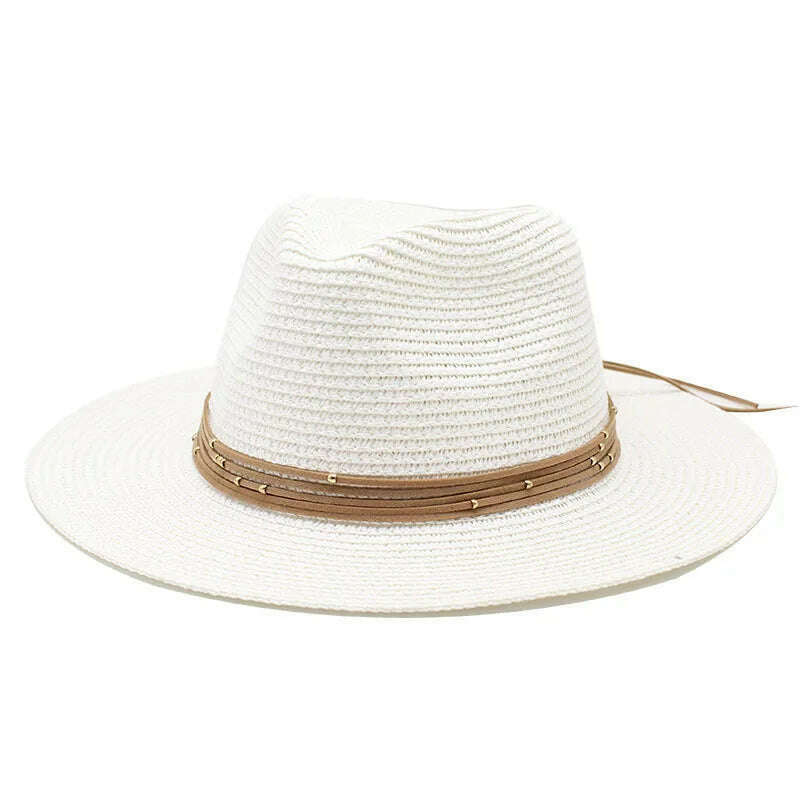 KIMLUD, Big Size 60CM New Straw Hat 7cm Brim Summer Cooling Beach Sun Hat Outdoor Party Panama Jazz Hat Sombreros De Mujer, WHITE / 59-61cm, KIMLUD Womens Clothes