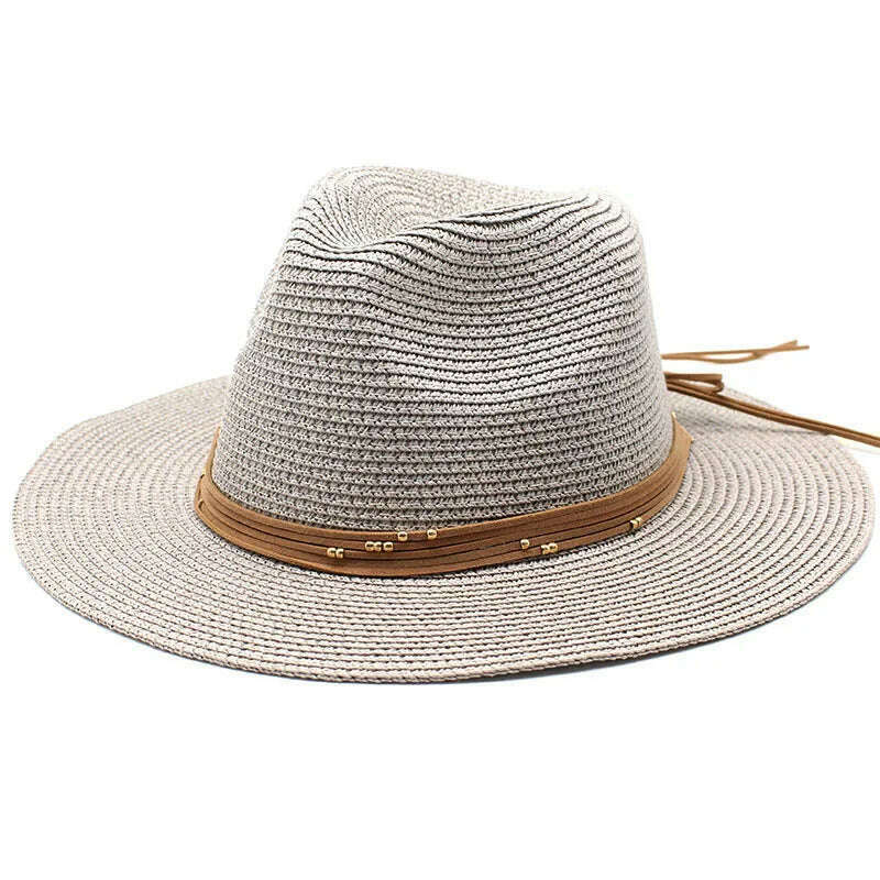 KIMLUD, Big Size 60CM New Straw Hat 7cm Brim Summer Cooling Beach Sun Hat Outdoor Party Panama Jazz Hat Sombreros De Mujer, GRAY / 59-61cm, KIMLUD Womens Clothes