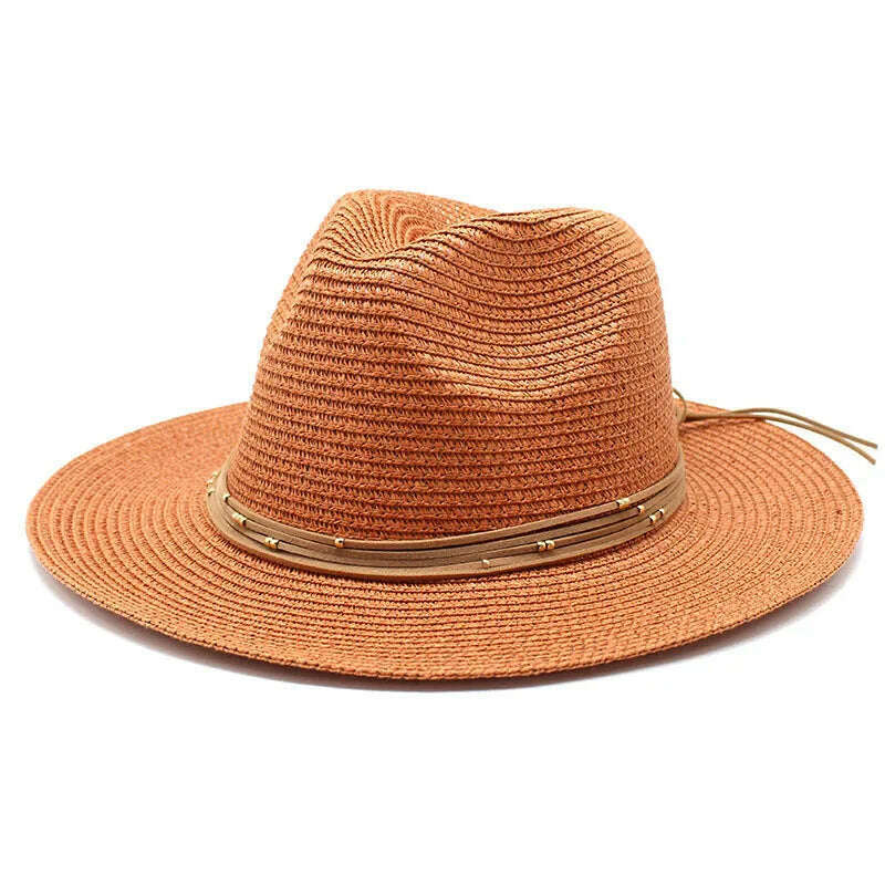KIMLUD, Big Size 60CM New Straw Hat 7cm Brim Summer Cooling Beach Sun Hat Outdoor Party Panama Jazz Hat Sombreros De Mujer, Caramel / 59-61cm, KIMLUD Womens Clothes