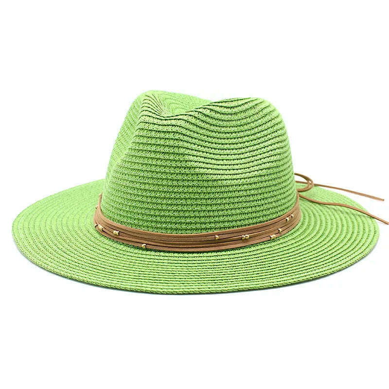 KIMLUD, Big Size 60CM New Straw Hat 7cm Brim Summer Cooling Beach Sun Hat Outdoor Party Panama Jazz Hat Sombreros De Mujer, Green / 59-61cm, KIMLUD Womens Clothes