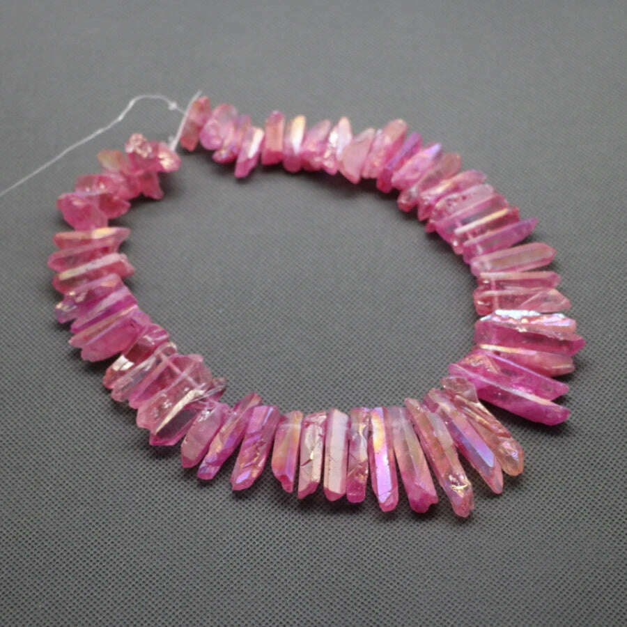 KIMLUD, Biggest Promotion Titanium Pink Crystal Quartz Top Drilled Point Beads Raw Crystal Stick Pendants Women Jewelry Making, KIMLUD Womens Clothes