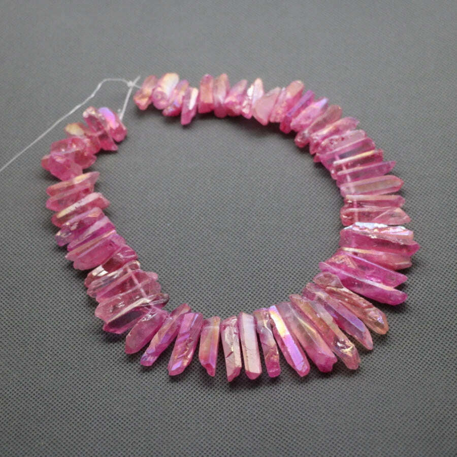 KIMLUD, Biggest Promotion Titanium Pink Crystal Quartz Top Drilled Point Beads Raw Crystal Stick Pendants Women Jewelry Making, KIMLUD Womens Clothes