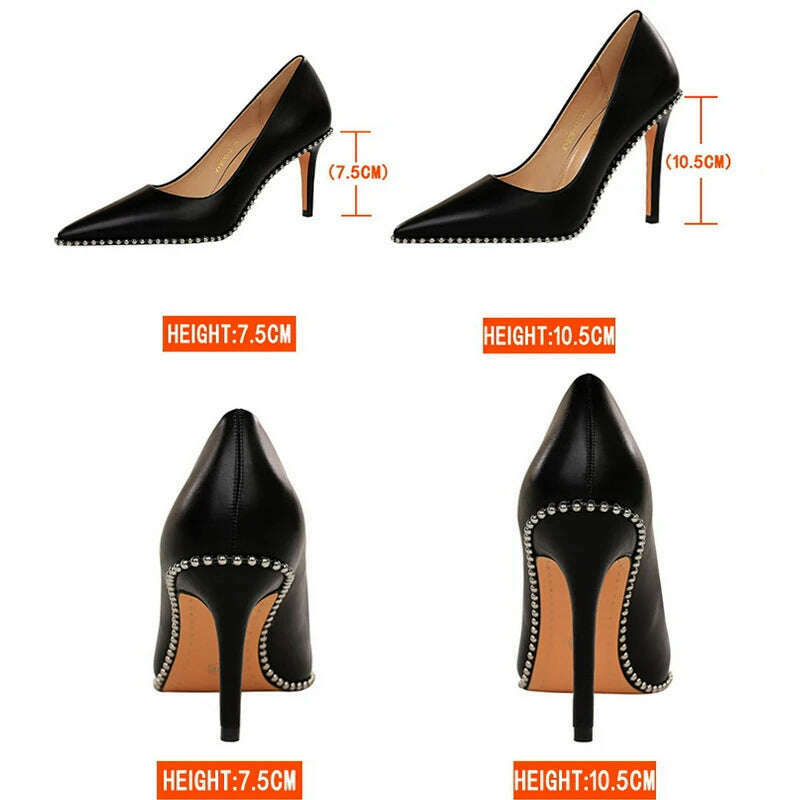 KIMLUD, BIGTREE Shoes Rivet Woman Pumps 2023 New High Heels Stiletto Pu Leather Women Heels Sexy Party Shoes Female Heel Plus Size 43, KIMLUD Women's Clothes