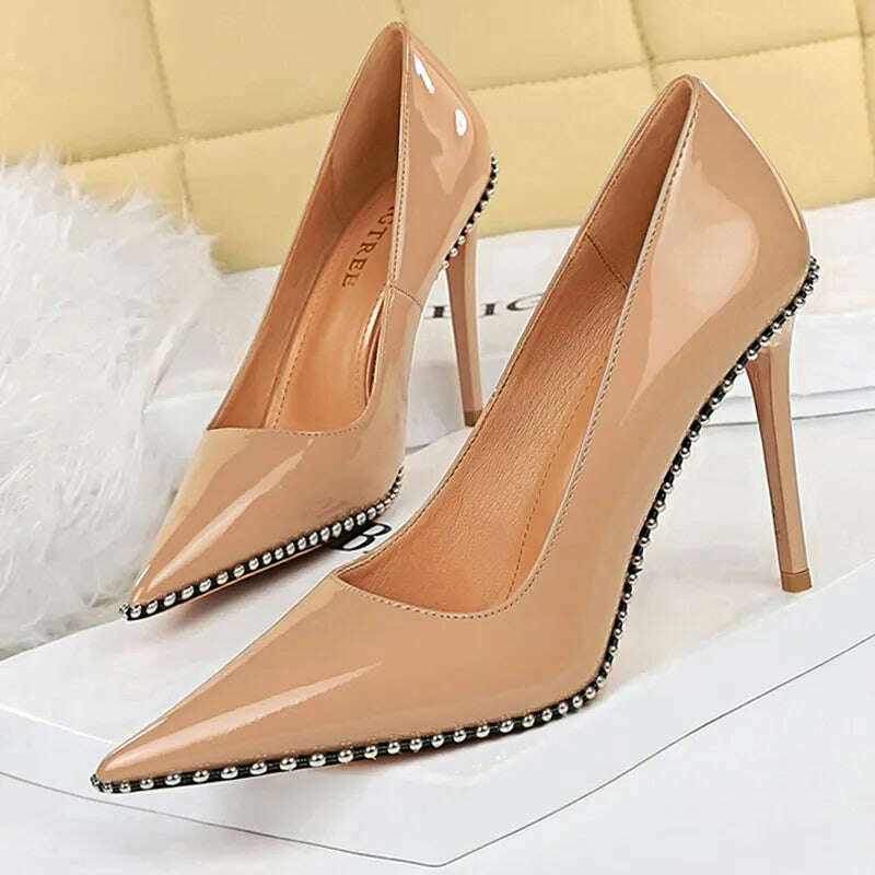 BIGTREE Shoes Rivet Woman Pumps 2023 New High Heels Stiletto Pu Leather Women Heels Sexy Party Shoes Female Heel Plus Size 43 - KIMLUD